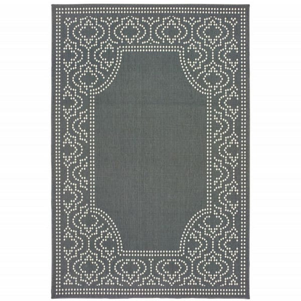 HomeRoots Gray, Ivory 5 ft. x 8 ft. Loomed Border Polypropylene Rectangle Indoor/Outdoor Area Rug
