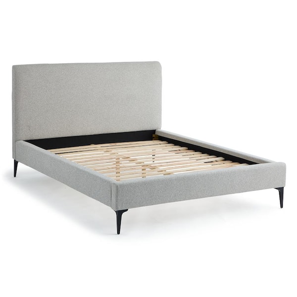 New Heights Dillon Light Gray Polyester Frame King Upholstered Platform Bed with Metal Legs