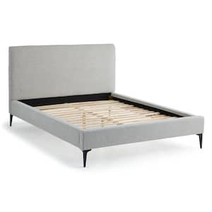 Dillon Light Gray Polyester Frame Queen Upholstered Platform Bed with Metal Legs