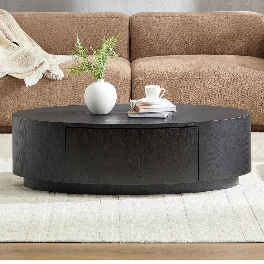 Boyel Living 47.24 in. Modern Black Oval MDF Coffee Table with