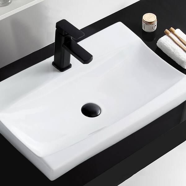 Satico 25 in. Special Rectangle Shape Ceramic Bathroom Sink Basin Top ...