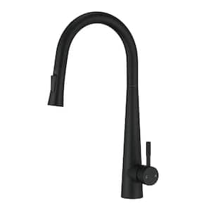 Single Handle Surface Mount High Arc Pull Down Kitchen Faucet with Tulip Spray Wand Accessories in Matte Black