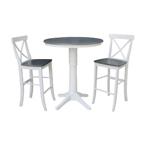 Olivia 3-Piece 36 in. White/Heather Gray Round Solid Wood Bar Height Dining Set with X-Back Stools