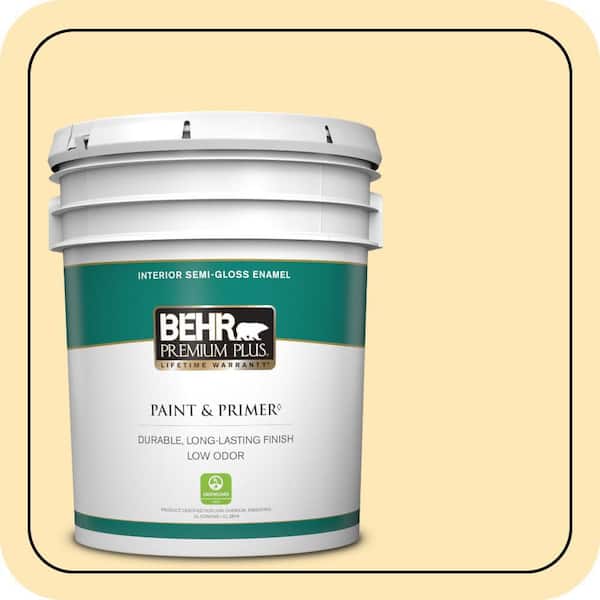 BEHR PREMIUM PLUS 5 gal. #320A-3 Cornsilk Semi-Gloss Enamel Low Odor Interior Paint & Primer