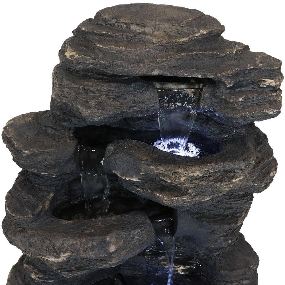 Gray Polystone Rocky Falls Outdoor Fountain with LED Lights