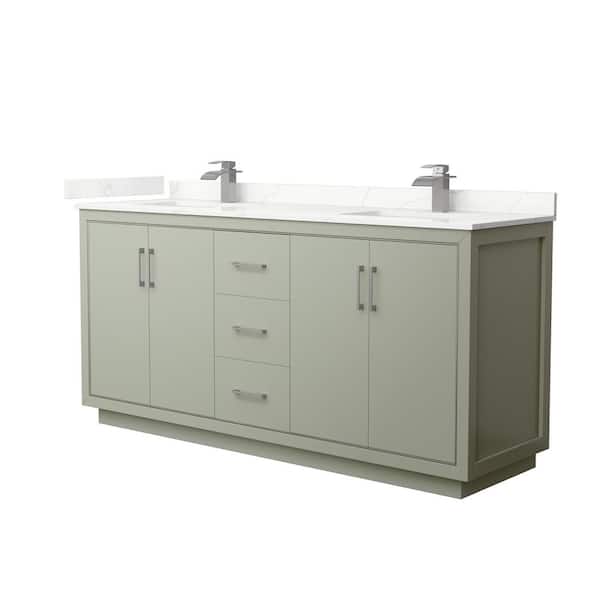 Wyndham Collection Icon 72 in. W x 22 in. D x 35 in. H Double Bath Vanity in Light Green with Giotto Quartz Top