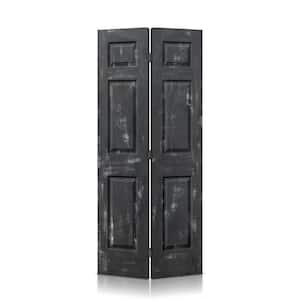 24 in. x 80 in. Vintage Black Stain 6 Panel MDF Composite Bi-Fold Closet Door with Hardware Kit
