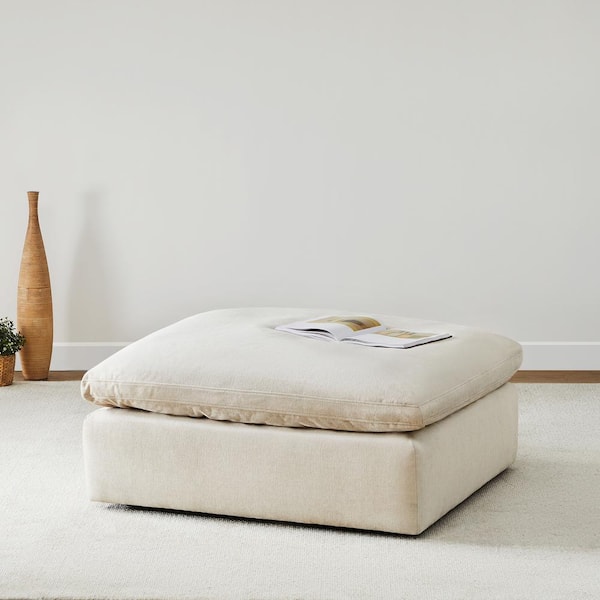 Spruce & Spring Humphrey Beige Luxurious 44.9 in. W Fabric Upholstery Ottoman with Plush Cushion and Wood Frame