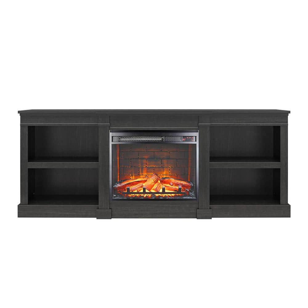 Baileywick Black Oak TV Stand Fits TVs up to 75 in. with Electric Fireplace