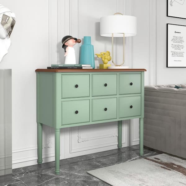 Homy Casa Lyza 39.4 in. Brown Rectangle Wood Console Table with 6-Drawers