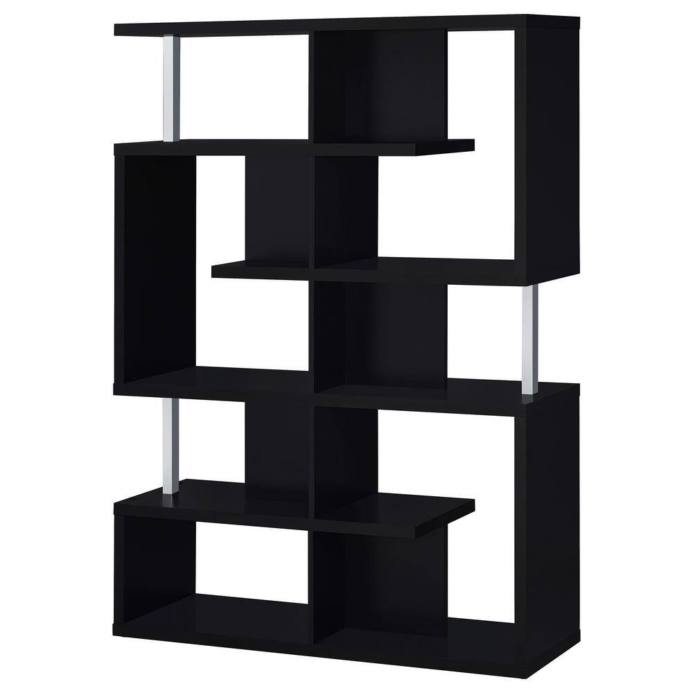 Black Wood Ladder Bookcase with Cubes, 63.25" Tall