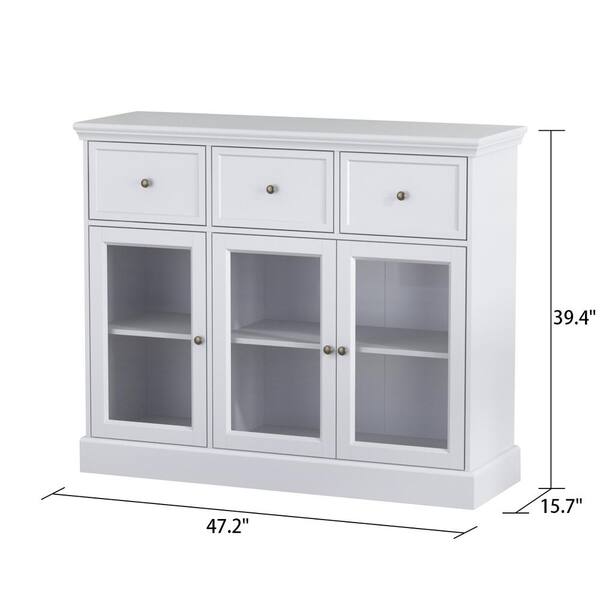 Wooden Sideboard Wood Storage Cabinet Cupboard Display Unit Two Doors Drawers Living Room Dining Room Bathroom White and Grey 