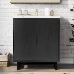 29.5 in. W x 18.1 in. D x 35.1 in. H Freestanding Bath Vanity in Black with White Resin Top