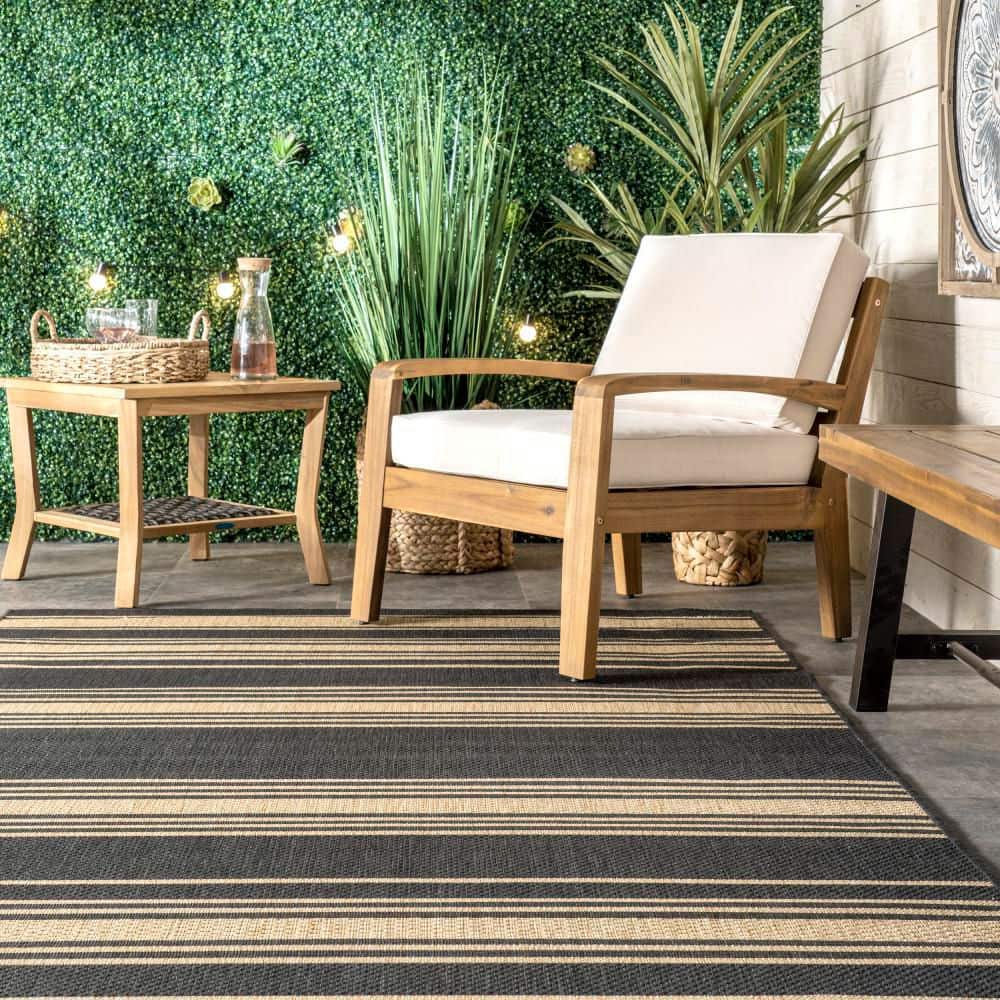 Gray and Beige Striped Synthetic 8' x 10' Area Rug
