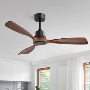 48 in. Indoor/Outdoor Black Downrod Wood Ceiling Fan without Lights, Remote Control and 6-Speed DC Motor