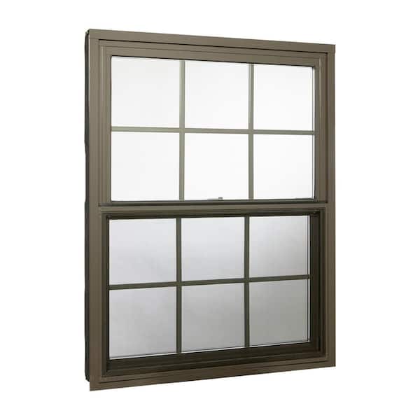 TAFCO WINDOWS 36 in. x 48 in. Double Hung Aluminum Window with Low-E Glass, Grids and Screen, Brown