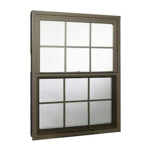 36 in. x 60 in. Double-Pane Double Hung Aluminum Window with Low-E Glass, Grids and Screen, Brown