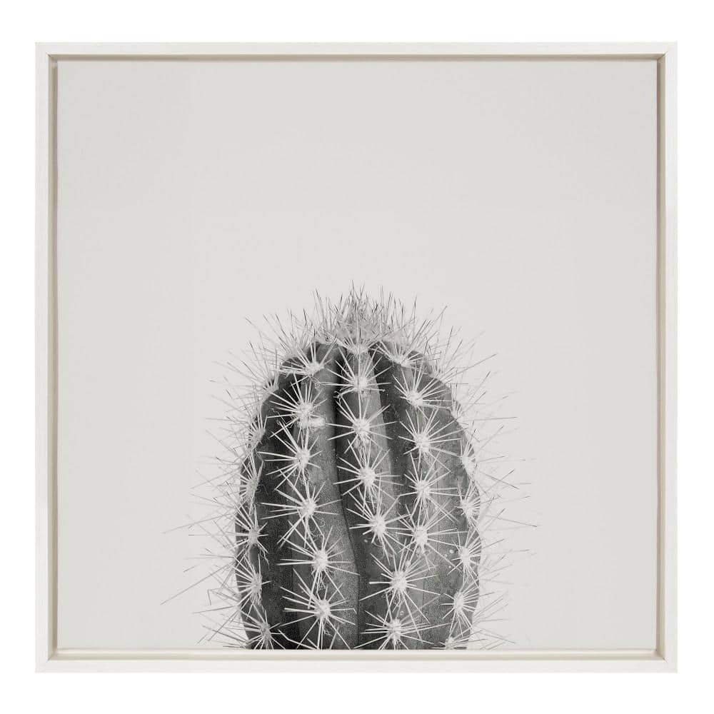 22" x 22" Black and White Framed Cactus Canvas Print