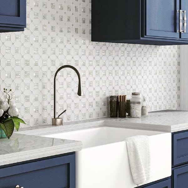 Winterland Pearl White 12.2 x 12.2 Polished Marble Mosaic Floor and Wall Tile (5.17 sq. ft./Case) (5-Pack)