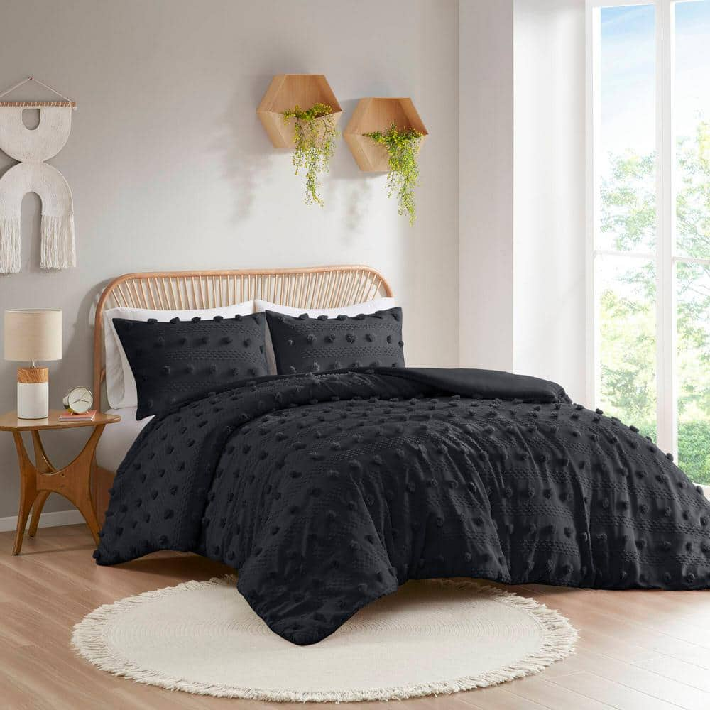 Intelligent Design Vera 2-Piece Black Microfiber Twin/Twin XL Duvet Cover Set