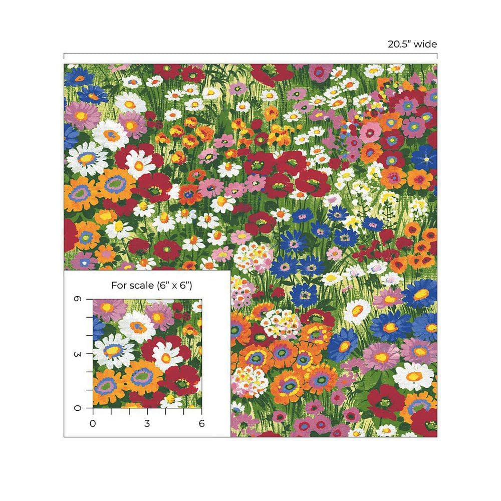 Multicolored Vinyl Floral Meadow Peel and Stick Wallpaper Roll