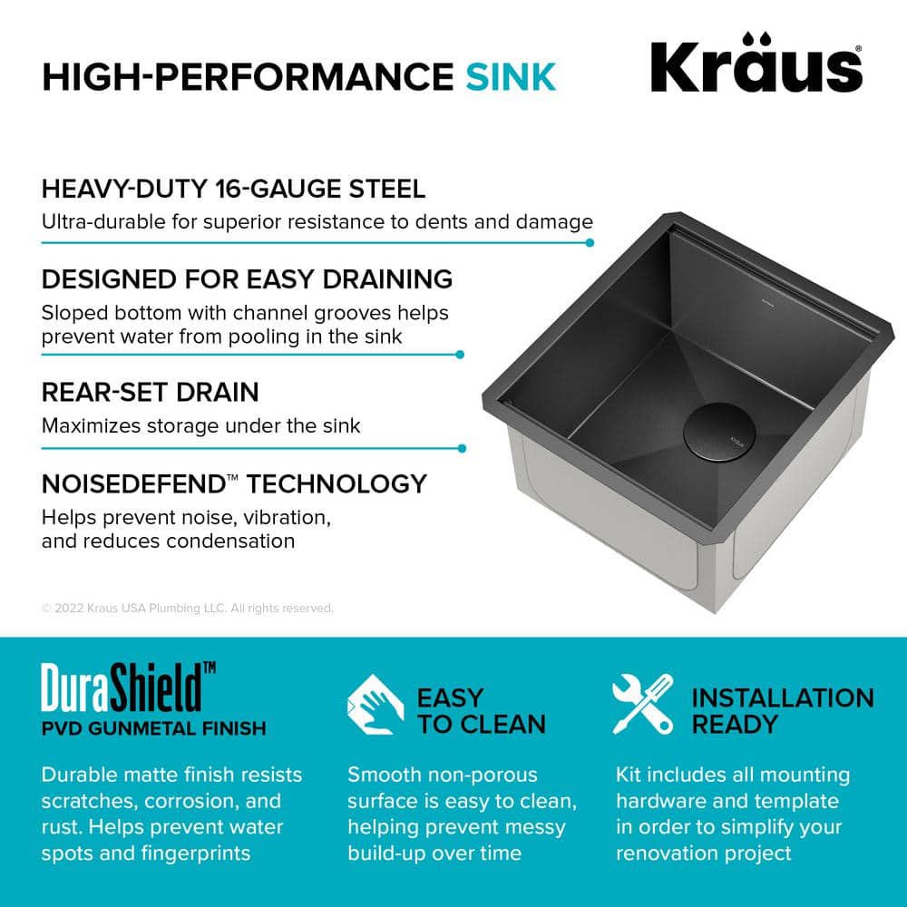 Kore 17" Black Stainless Steel Undermount Workstation Kitchen Sink