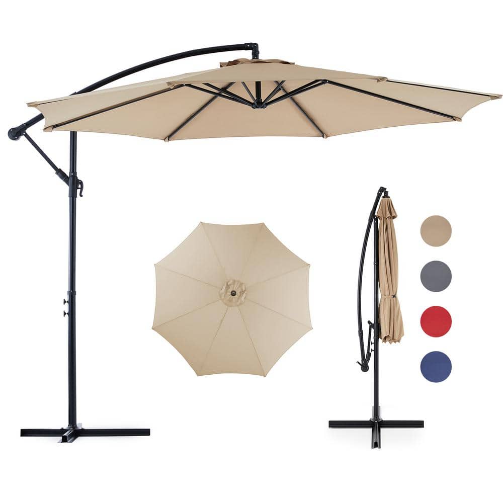 9.8 ft. Outdoor Patio Umbrella in Khaki Outdoor Cantilever Sun Shade, with 