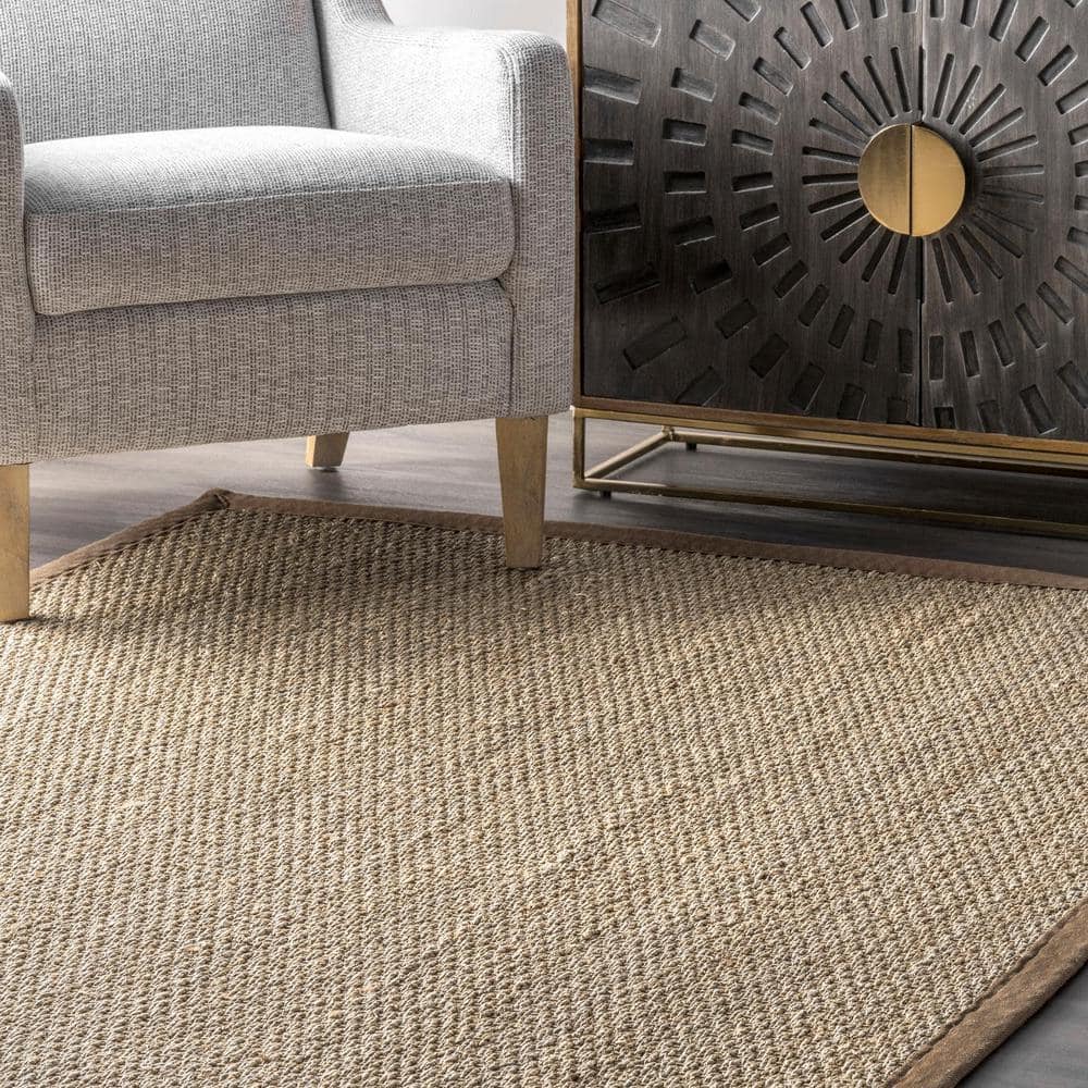 Elijah Brown Seagrass Round Area Rug with Border