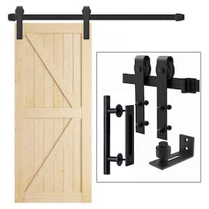 8 ft./96 in. J-Shaped Sliding Single Barn Door Hardware Kit with Round Handle