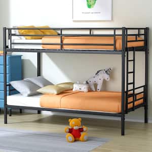Black Twin over Twin Metal Bunk Bed with Removable Ladder, Comfortable Rungs, Heavy Duty, Easy to assemble