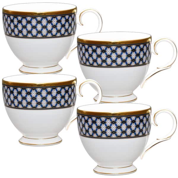 Blueshire 7 fl. oz. (Blue) Bone China Tea Cups, (Set of 4)