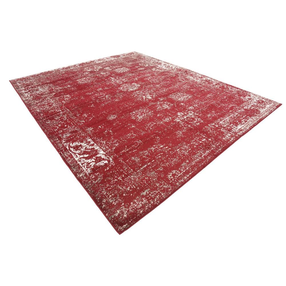Burgundy and Gray Rectangular Synthetic Area Rug