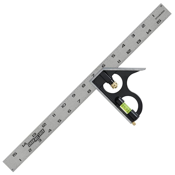 16 in. Stainless Steel Ruler with Cast Zinc Head Combination Square