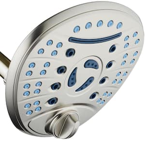 8-Spray Patterns 7 in. Single Wall Mount Fixed Shower Head Anti-microbial Waterfall in Satin Nickel