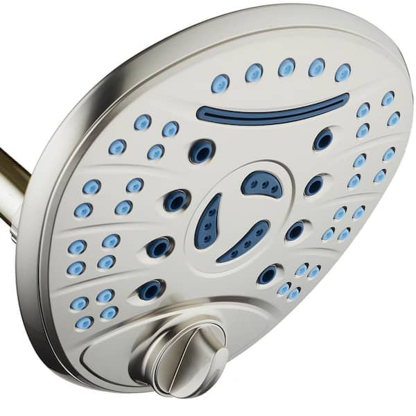 AQUACARE 8-Spray Patterns 7 in. Single Wall Mount Fixed Shower Head Anti-microbial Waterfall in Satin Nickel