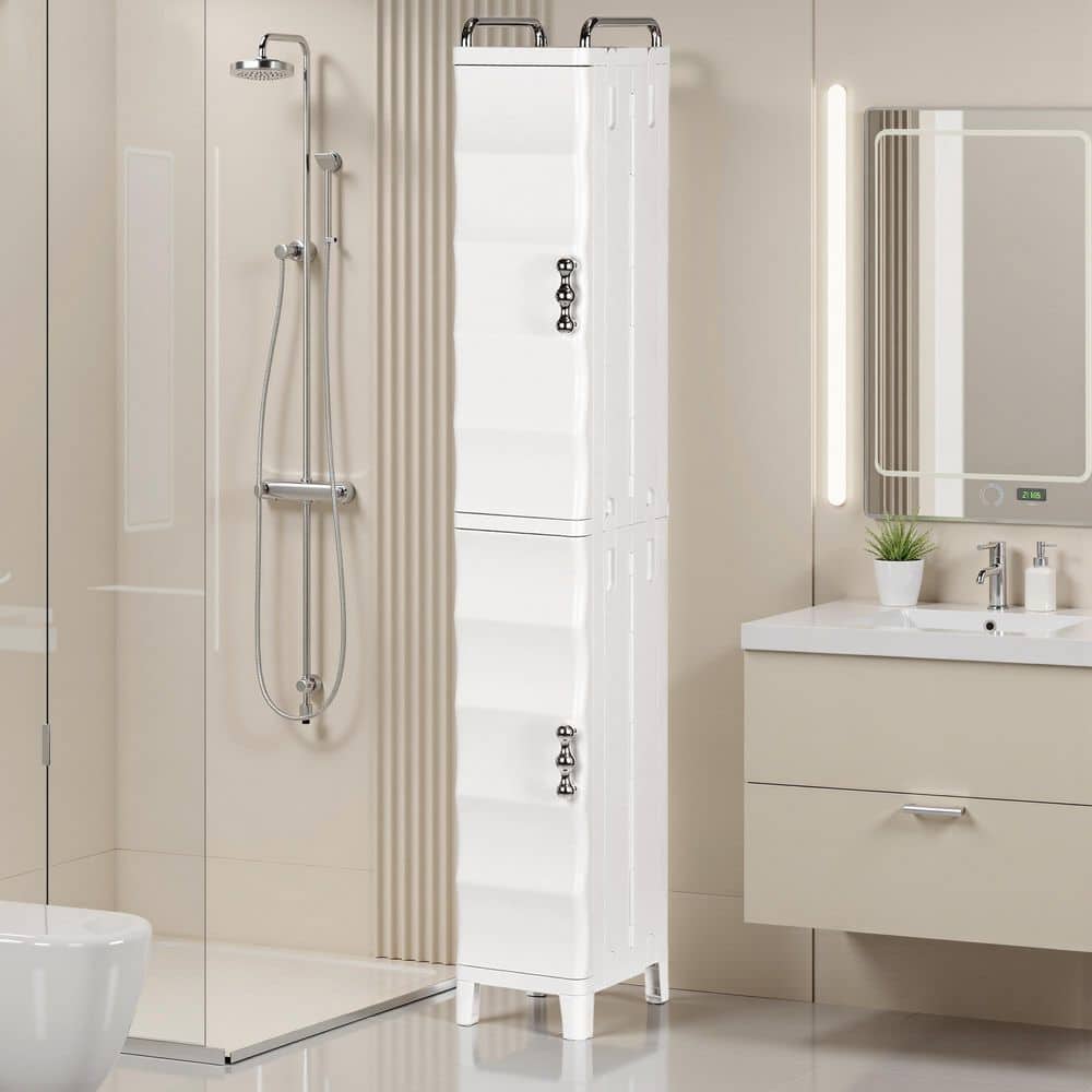 White Storage Cabinet with Door, 52.76 in. Slim Bathroom Storage Cabinet with Adjustable Shelves, Accent Storage Cabinet price history on PriceWatchPro