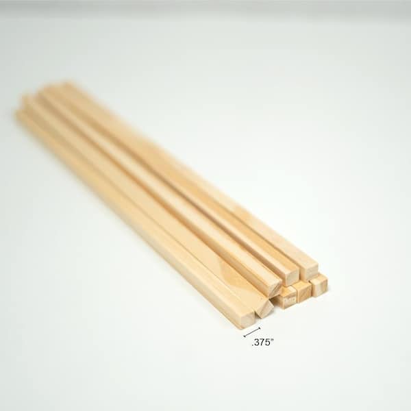 0.375 in. x 12 in. Pine Square Dowels, Pack of 8-Sanded, Paintable, Stainable-Wooden Rod for DIY Home Projects