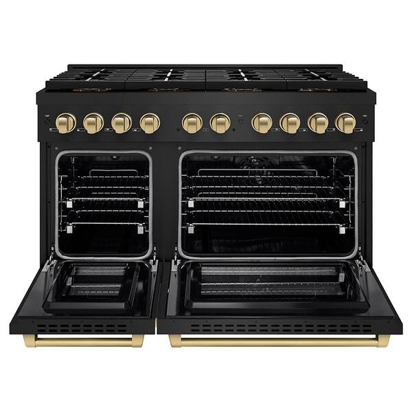 Autograph 48 in. 6.7 cu. ft. Paramount Dual Fuel Range with 8 DuoPro Burners in Black Stainless and Champagne Bronze