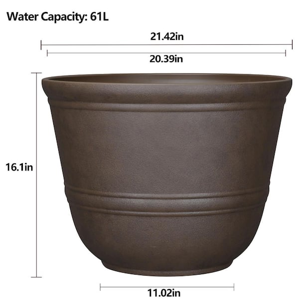 Vigoro Rue Large Brown Resin Round Planter with Drainage Hole (21.6 in. L x  21.6 in. W x 16.1 in. H) PHK7722TWK