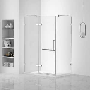 28 in. W x 28 in. H x 74 in. H Frameless Corner Shower Enclosure with Hinged Clear Tempered Glass in Polished Chrome