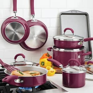Create Delicious 13-Piece Aluminum Nonstick Cookware Set in Burgundy Shimmer