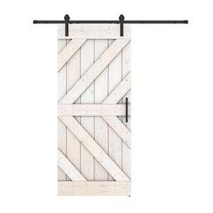 Triple KL 24 in. x 84 in. White Finished Pine Wood Sliding Barn Door with Hardware Kit (DIY)