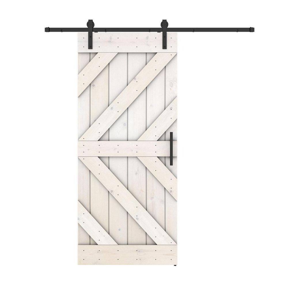 Dessliy Triple KL 30 In. X 84 In. White Finished Pine Wood Sliding Barn ...