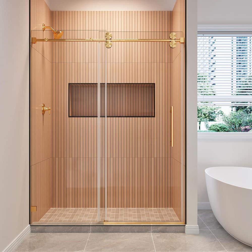54-61 in. W x 79 in. H Single Sliding Frameless Shower Door Brushed Gold 3/8 in. Clear SGCC Tempered Glass price history on PriceWatchPro
