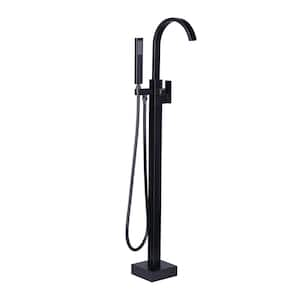 Waterfall Single-Handle Freestanding Tub Faucet with Handshower, Floor Mounted Tub Filler Faucet in Oil Rubbed Bronze