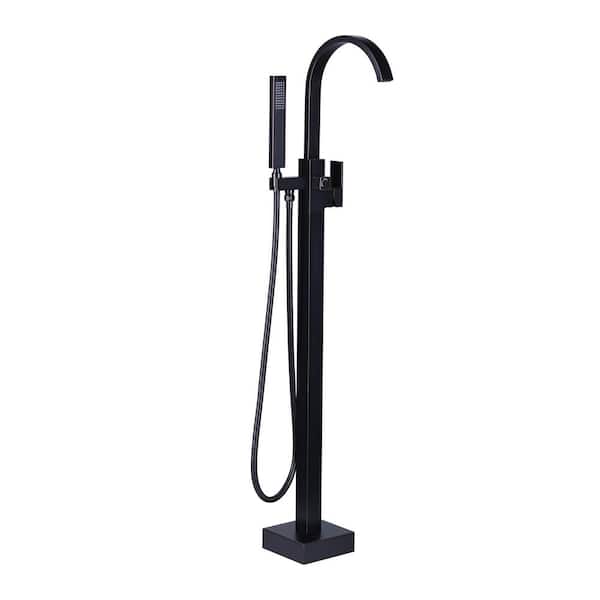 Waterfall Single-Handle Freestanding Tub Faucet with Handshower, Floor Mounted Tub Filler Faucet in Oil Rubbed Bronze