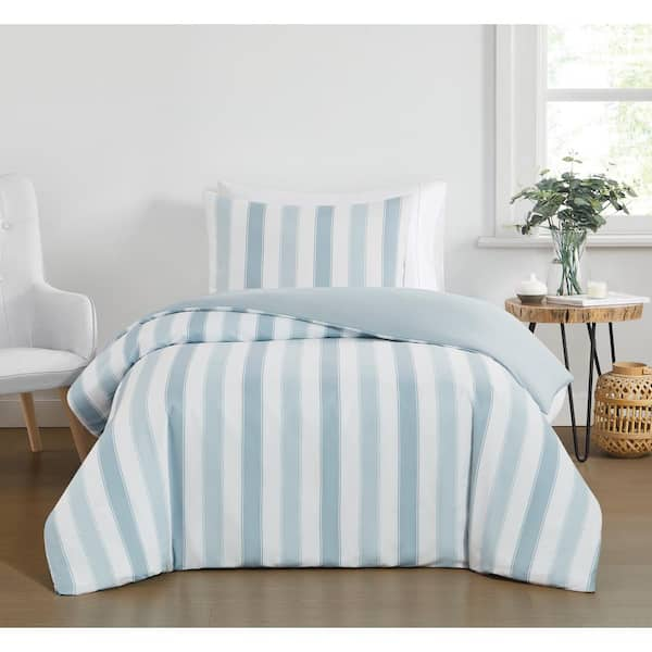 Truly Soft Aiden Stripe Blue Full/Queen 3-Piece Microfiber Duvet Cover Set