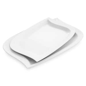 Elvira Rectangular 13.25"/11" White Porcelain Serving Plate (Set Of 2)