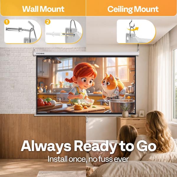 VIVOHOME 100 in. Manual Pull Down Projector Screen X002CMJAQF