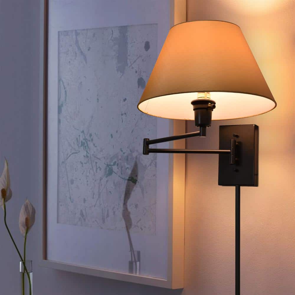 Cambridge Adjustable Swing Arm Wall Lamp with Opaque Paper Shade, Black